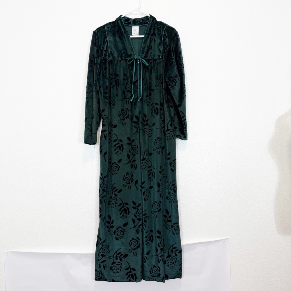 Hamilton Deep Green Velvet Robe Rose Pattern By Hamilton Vintage